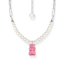 Thomas Sabo KE2207-082-9-L45V Collier à maillons avec perles et pendentif rose Ours d'or 40-45 cm Femme