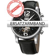 Perigaum Bracelet de rechange cuir P-1111 noir boucle argentée 24 mm
