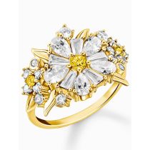 Thomas Sabo TR2335-414-4-56 Bague cocktail fleur avec pierres plaquée or Femmes