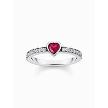 Thomas Sabo TR2448-640-10-54 Bague solitaire argentée avec pierre rouge + zirconium Femme