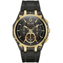 Bulova 98A328 Montre Homme Curv Carbone et or Chronographe 44mm 3ATM