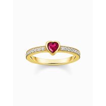 Thomas Sabo TR2448-995-10-56 Bague solitaire dorée avec pierre rouge + zirconium dames