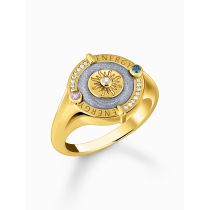 Thomas Sabo TR2449-974-1-54 Bague sceau dorée avec symbole du soleil et pierres Femme